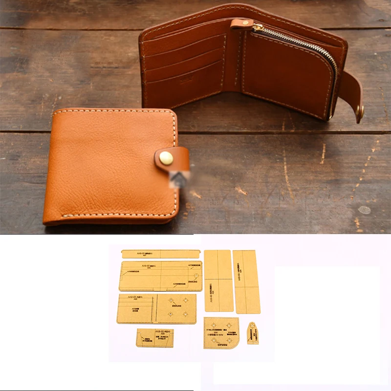 Leather Craft Template DIY leather craft card holder with zipper coin bag heavy weight 500gsm template pattern 11x10x2cm hollowed stencil