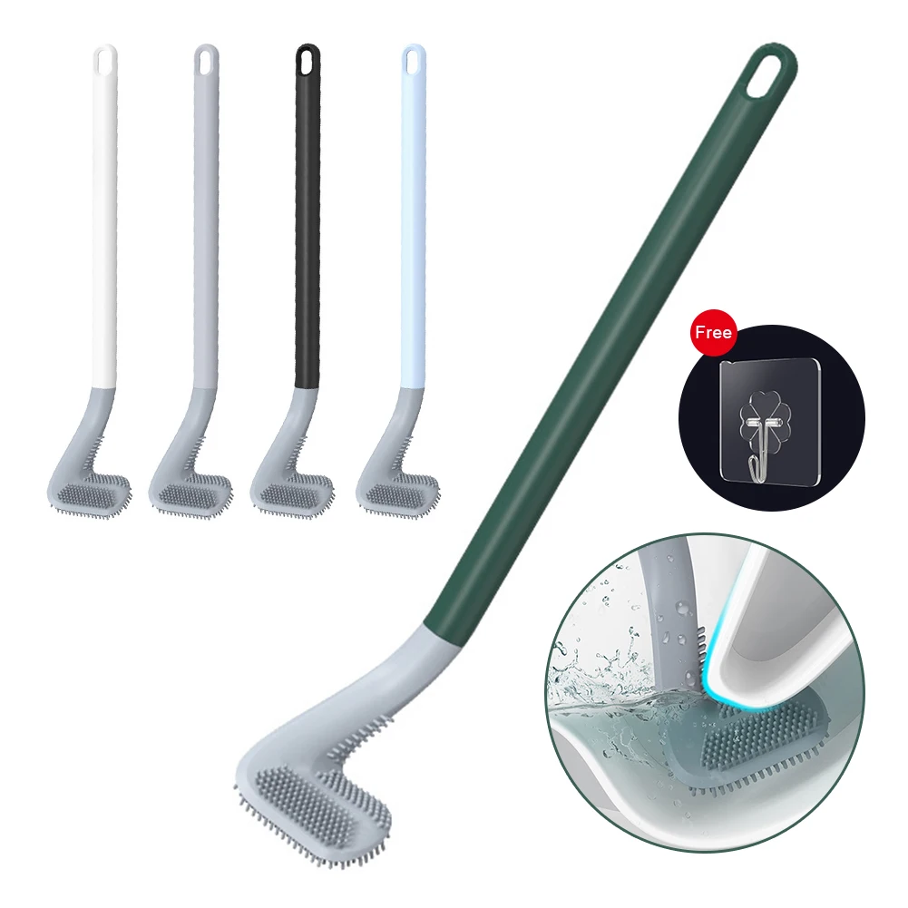 Golf Silicone Toilet Brushes With Hook Long Handled Toilet Cleaning Brush Black Modern Hygienic