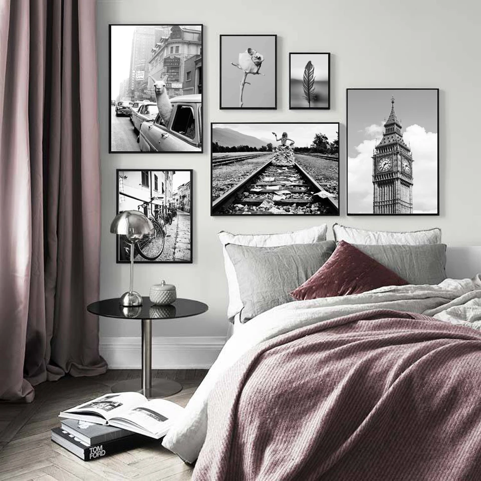 Llama-in-a-taxi-on-Times-Square-Canvas-Prints-and-Posters-Vintage-Black-White-Print-New