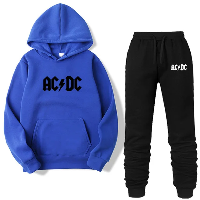 Blue-B Комплект из двух предметов, модная ACDC толстовка с капюшоном, спортивная одежда для мужчин/женщин, спортивный костюм с капюшоном, осенняя мужская брендовая одежда, толстовки+ штаны, комплекты - Цвет: Blue-B