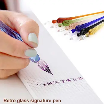 

Glass 18cm Crystal Dip Pen Glass Pen Glass Signature Pen Vintage Crafts Desktop Office Simple Classical Accessories Stationery