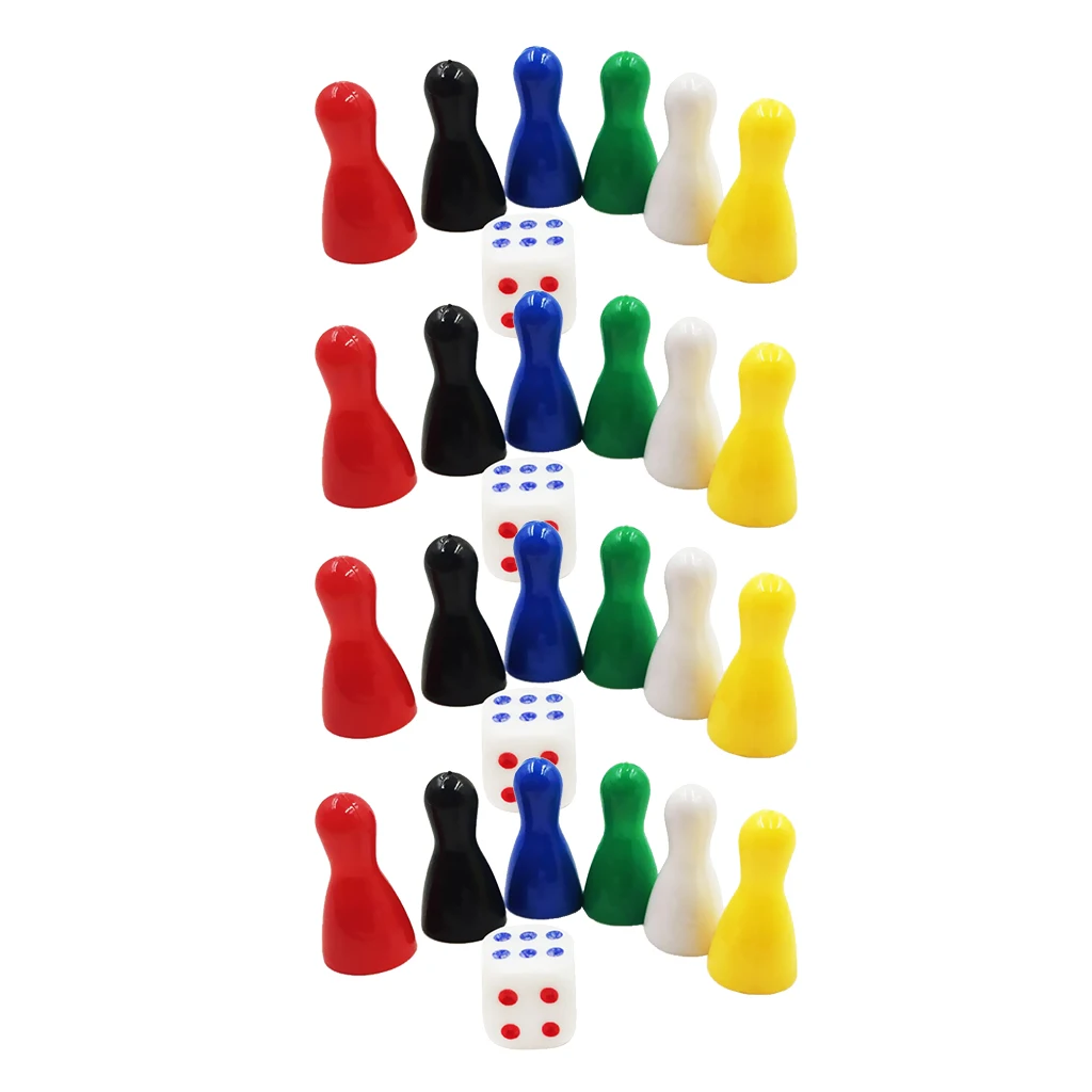 24pcs Plastic Chess Pieces with 4pcs Dice Replacement Set, Spare Chess Draughts for Ludo, Flying Chess, Board Games