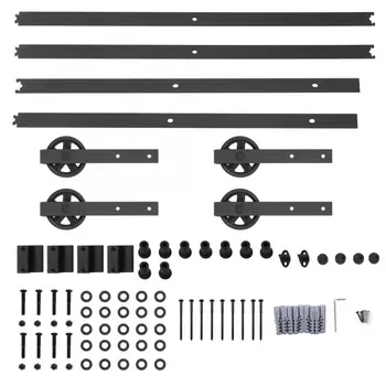 

13FT Sliding Door Rail Double Door Splicing Round Wheel Carbon Steel Barn Door Hanging Rail