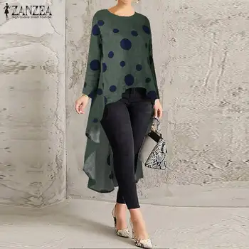 

2020 ZANZEA Women's Printed Blouse Stylish Asymmetrical Tops Casual Long Sleeve Blusas Female O Neck Blusas Plus Size Tunic 5XL