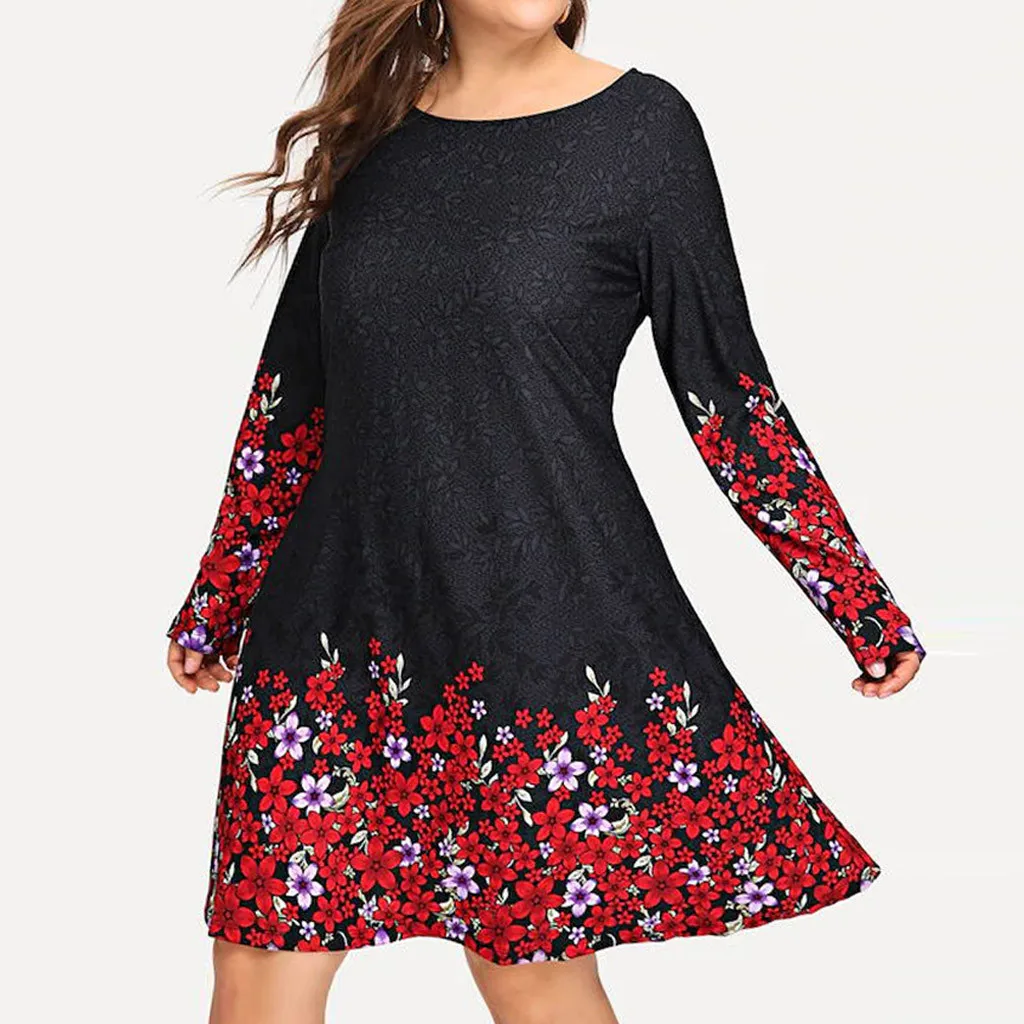 Платье женское ropa mujer vestidos de verano платья vestidos verano mujer robe femm Повседневное платье трапециевидной формы с принтом и длинным рукавом XL-5XL Z4