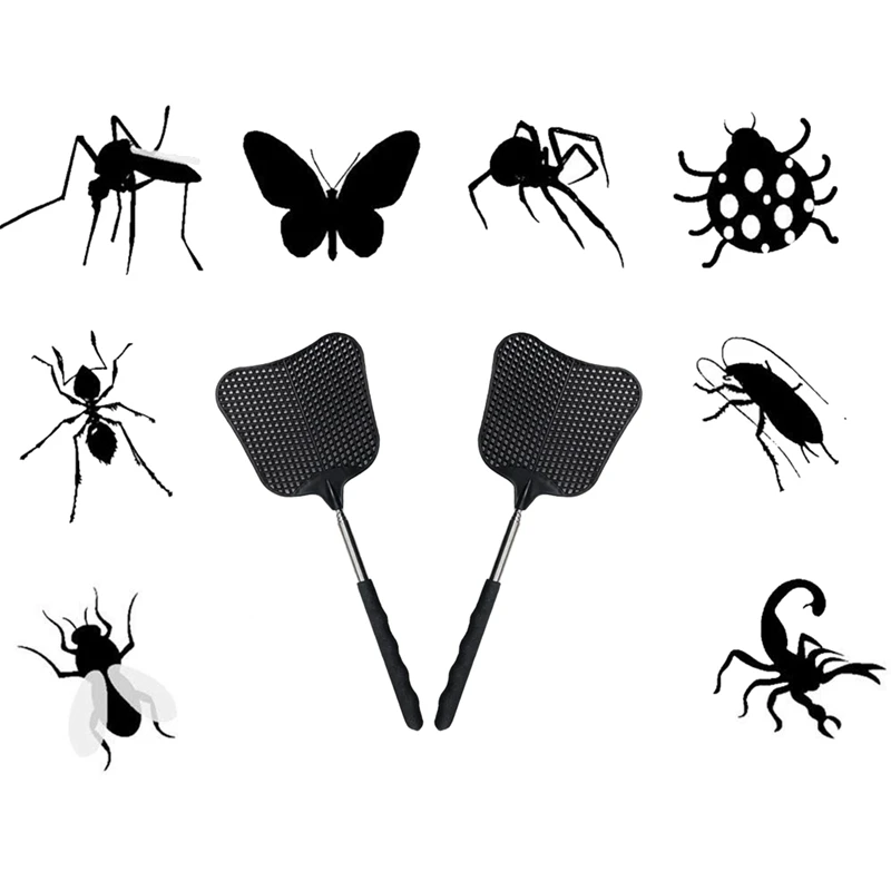 Mosquito and Fly Killing Plastic Fly Swatter Retractable Stainless Steel Rod Suitable for Indoor and Outdoor Use 2 Pack fly swatter