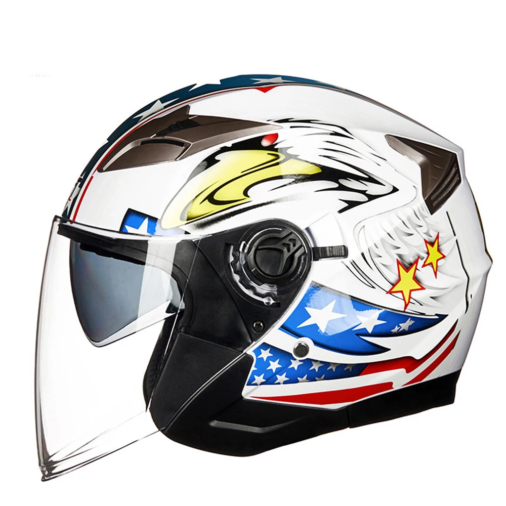 New arrival 1 PCS Motorhelm Half Gezicht ABS Motorhelm Elektrische Veiligheid Dubbele Lens Helm voor Vrouwen/Mannen