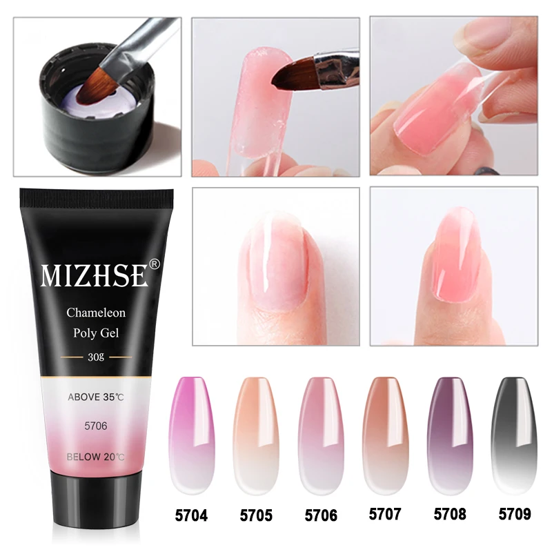 

MIZHSE Thermal Poly Extension Nail Gel Polish 30ml Temperature Change Acrylic Poly Gel Hybrid Varnish Nail Polish For Manicure