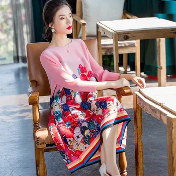 

MIYAKE pleated printed long loose dress 2020 spring new women's pleats dress free shipping