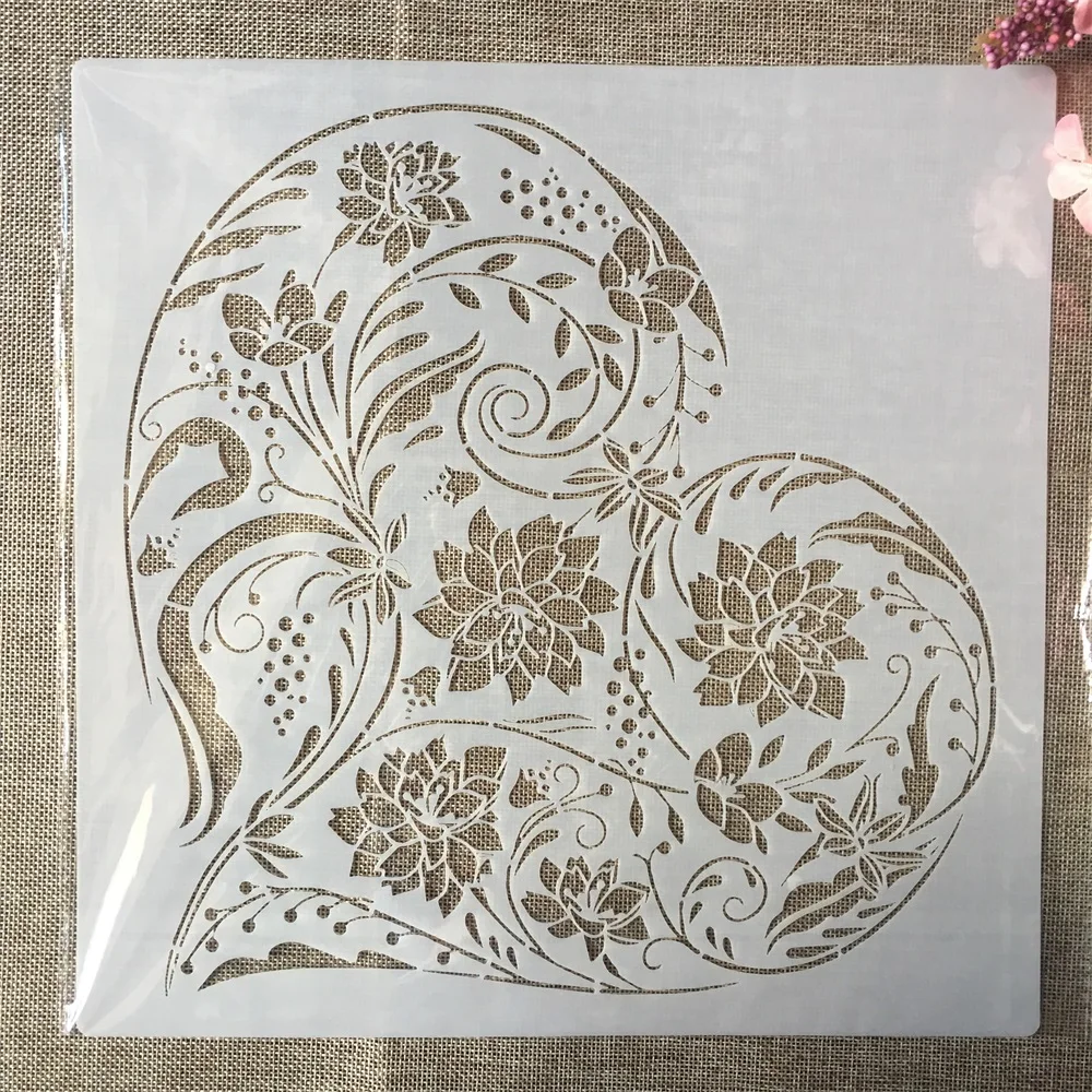 30*30cm 큰 만다라 불규칙한 심장 DIY 겹쳐 스텐실 벽화 스크랩북 색소 엠보싱 앨범 장식 템플릿