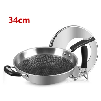 

Honeycomb Non-Stick Wok Frying Pan Smokeless Wok Eco-Friendly Non-Slip 304 Stainless Steel 34cm Spatula Kitchen Pancake Cooking