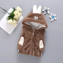 Новинка года; сезон осень-зима; стильная детская одежда для девочек с вышитым кроликом из мультфильма; милый плотный Меховой жилет с длинными ушками