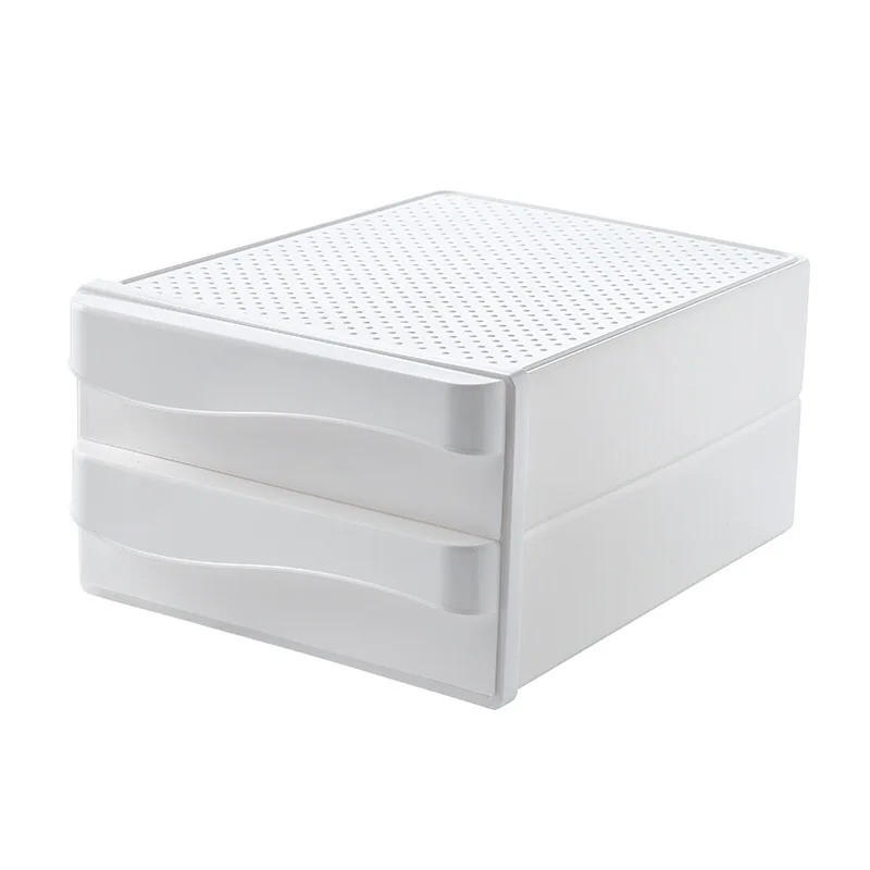 2 слоя A4 Прозрачный Настольный ящик для хранения, Мини органайзер для хранения косметики, держатель для мелочей, коробка для хранения для дома и офиса - Цвет: White