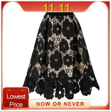 Женские кружевные юбки до колена, мягкие, тянущиеся, расклешенные, с принтом, в европейском и американском стиле, spodnice damskie
