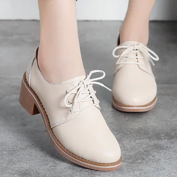 

2020 autumn and winter leather small leather shoes women's single shoes casual shoes women's slope Heel lace British style