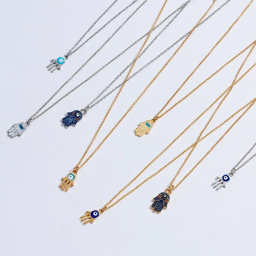 

Rinhoo Hamsa Fatima Hand pendant Necklace alloy Evil eye palm chain necklace 2019 lucky jewelry For women men charm party gift