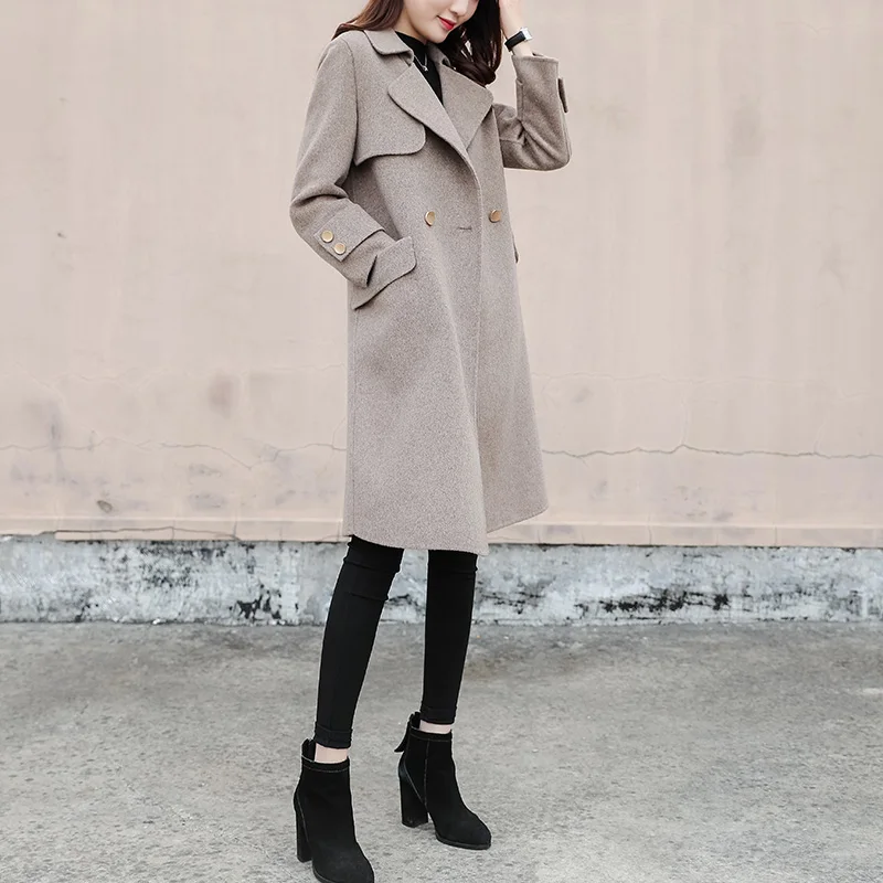 Длинная приталенная верхняя одежда, высококачественное Женское пальто, кардиган, шерстяное пальто, осенняя зимняя куртка, элегантная одежда
