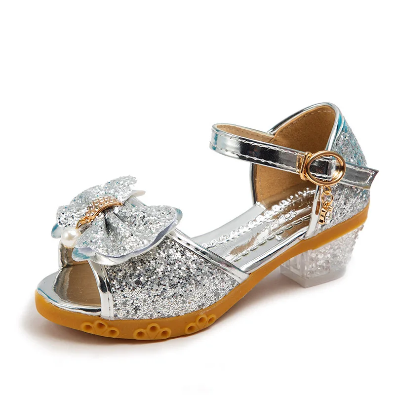 Children's Shoes New Autumn Casual Glitter Bowknot Children High Heel Girls Shoes Fashion Princess Dance Party Sandals