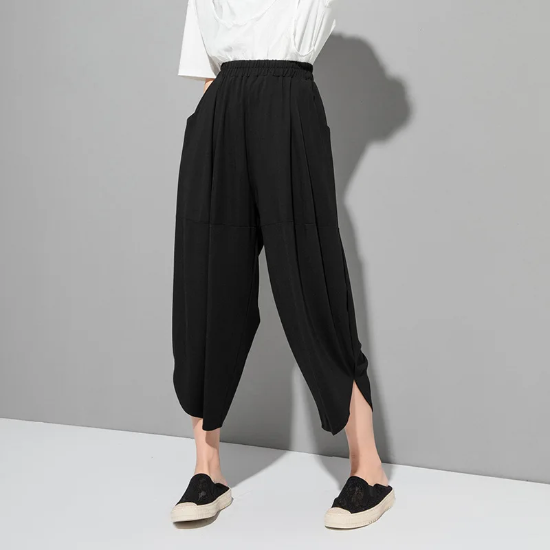 Ladies harlan pants spring and summer new black simple and loose fashion large size seven minutes pants good quality cotton all match season suitable black maternity capris big size comfortable harlan pants for pregnant women