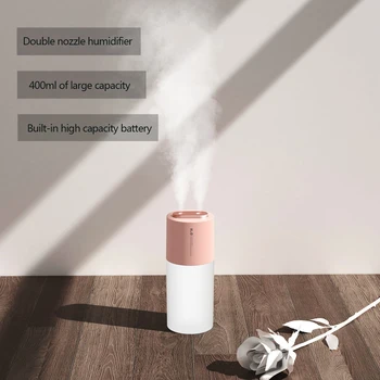 

400ML Dual Spray Air Humidifier Diffuser Purifier USB And Battery Pack With Lamp Fine Spray Two Modes For Home Office