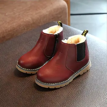 

Russian Children Fashion Boots Winter Wool Teen Girls Chelsea Boot With Zip Big Boys Snow Boots PU Leather Sneakers Baby Kids