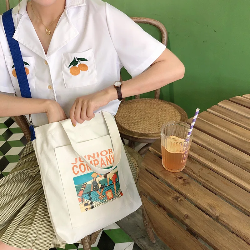 Shoulder-Bags Canvas Eco Large-Capacity Cotton Women Letter Solid Bolso Environmental