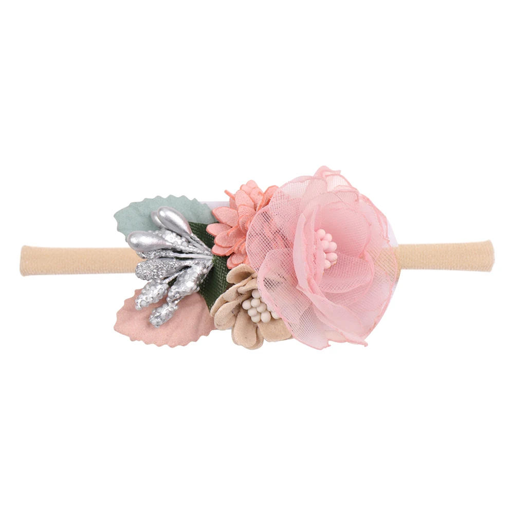53 IBOWS Hair Accessories Lovely Baby Headband Fake Flower Nylon Hair Bands For Kids Artificial Floral Elastic Head Bands Headwear - Цвет: 53