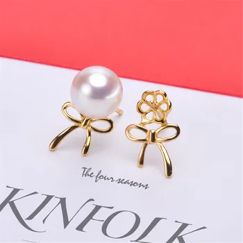 

DIY pearl accessories S925 sterling silver pearl earrings empty support simple earrings with 7-8mm round flat beads