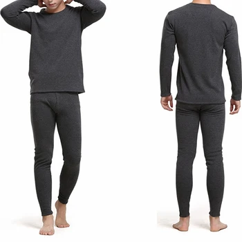 

GAOKE Winter Round Neck Warm Long Set For Men Ultra-Soft Solid Color Thin Thermal Underwear Plus Size L-3XL