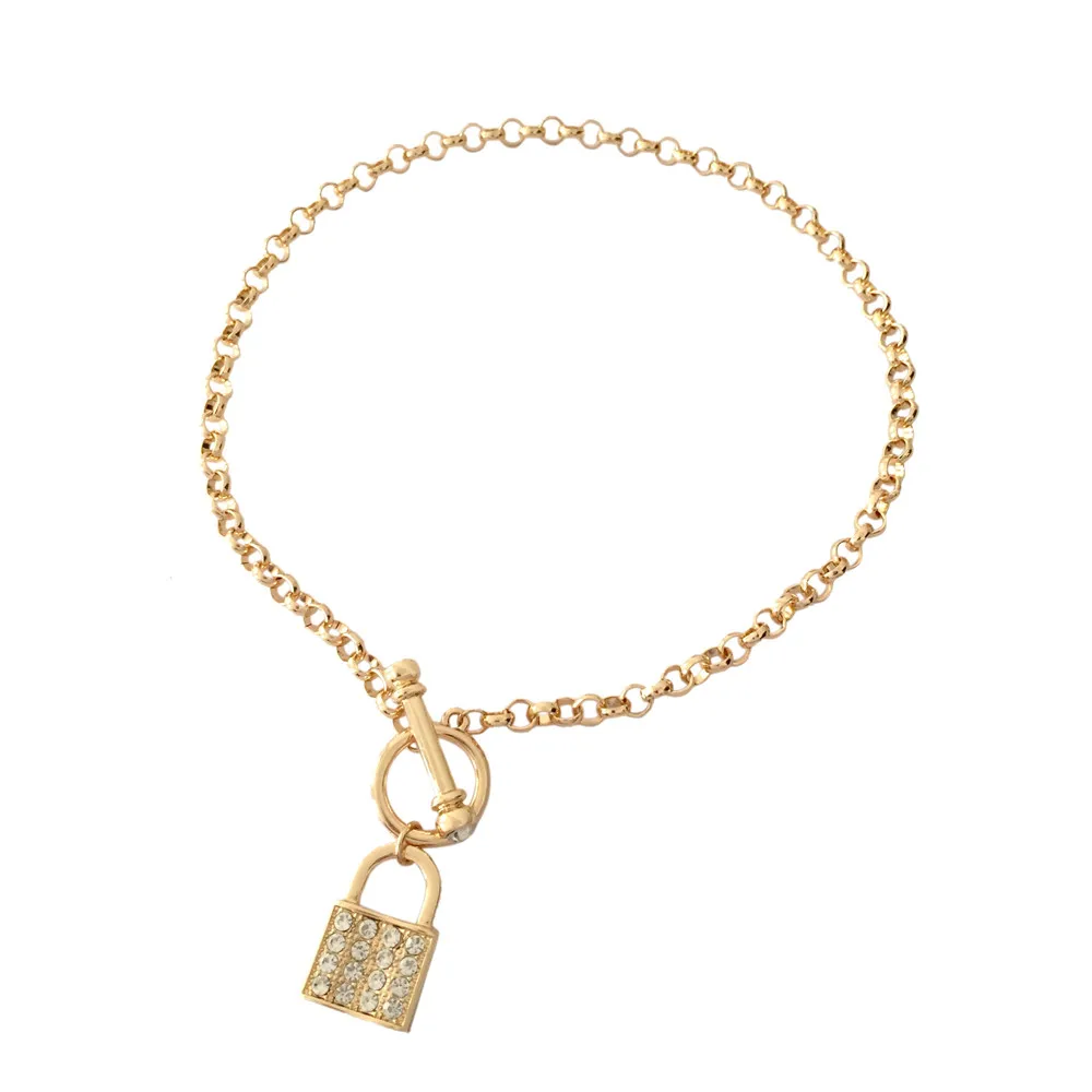 Trendy Loking Heart Theme Delicate Shiny Lock Shape Bar Pendant 45cm Length Necklace For Women Girl Party Decoration Jewelry