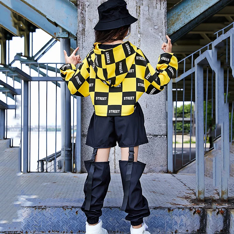 Kids Jazz Dance Costumes Hip Hop Dancing Clothes For Girls Long Sleeve Cotton Children Street Dance Clothing Stage Suits DN3944