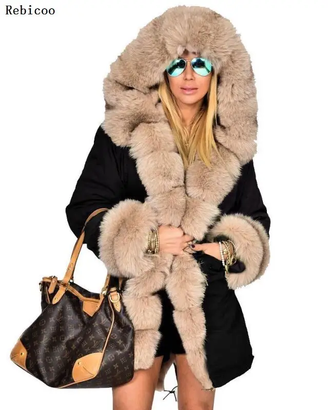 Брендовое Новое Стильное зимнее пальто с большим шерстяным воротником, женские модные теплые толстые свободные пальто, повседневная куртка с капюшоном и длинным рукавом, пальто для женщин - Цвет: 1