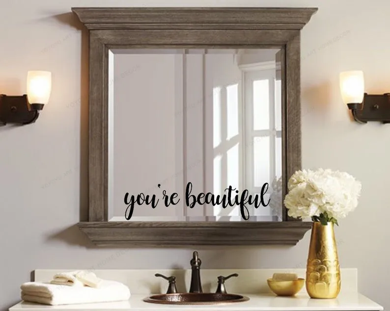 You're Beautiful Mirror Decal Sticker vinyl mirror Quote removable art mural bathroom decor HJ1045 | Дом и сад