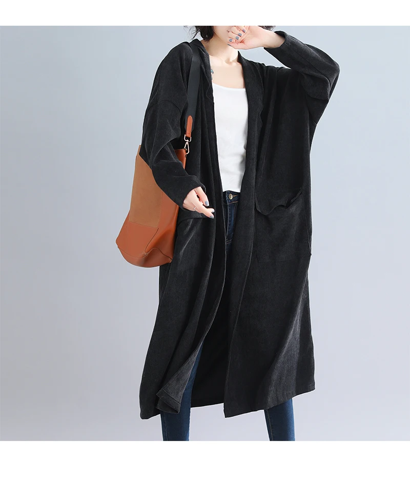 Плюс размер 4XL 5XL 6XL вельветовый длинный жакет, женский пиджак более размера d Свободный Повседневный Винтажный Длинный кардиган осень зима верхняя одежда