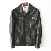 Мужская куртка из натуральной кожи в винтажном стиле; сезон весна-осень; мужская кожаная куртка из овчины; Chaqueta Cuero Hombre KFS180193-0; KJ2164