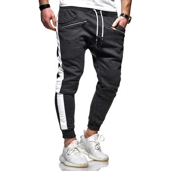 

Men Striped Sports Pans Jogging Simple Streetwear Zipper Outdoor Paneling Trousers Male Running Fitness Drawstring Sweatpants