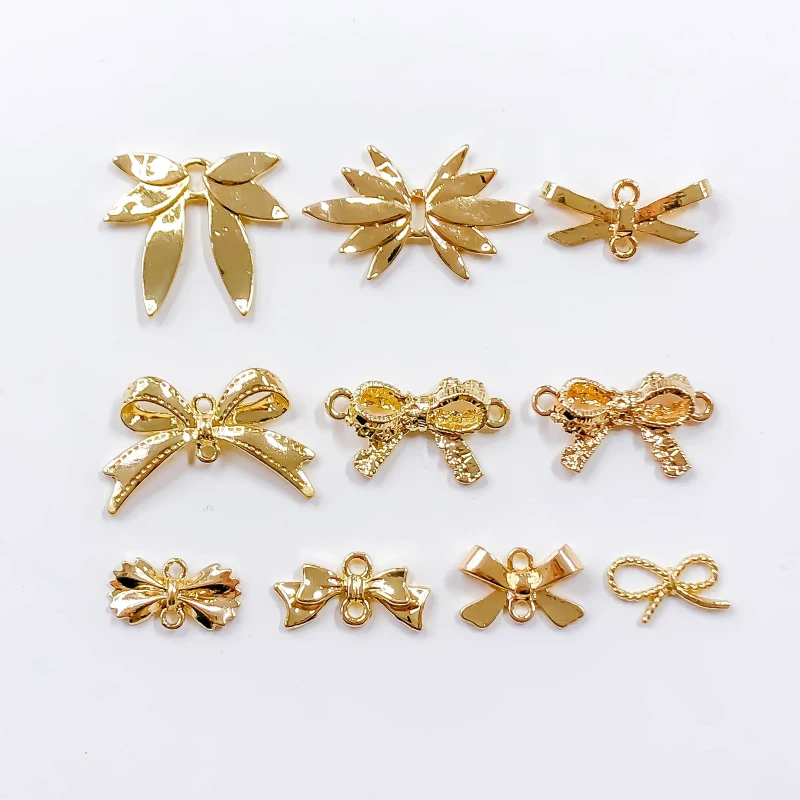 

Gold Color Plated Bow-knot Earring Eardrop Copper Pendant Accessories Necklace Charms Diy Making Wholesale Jewelry 10pcs