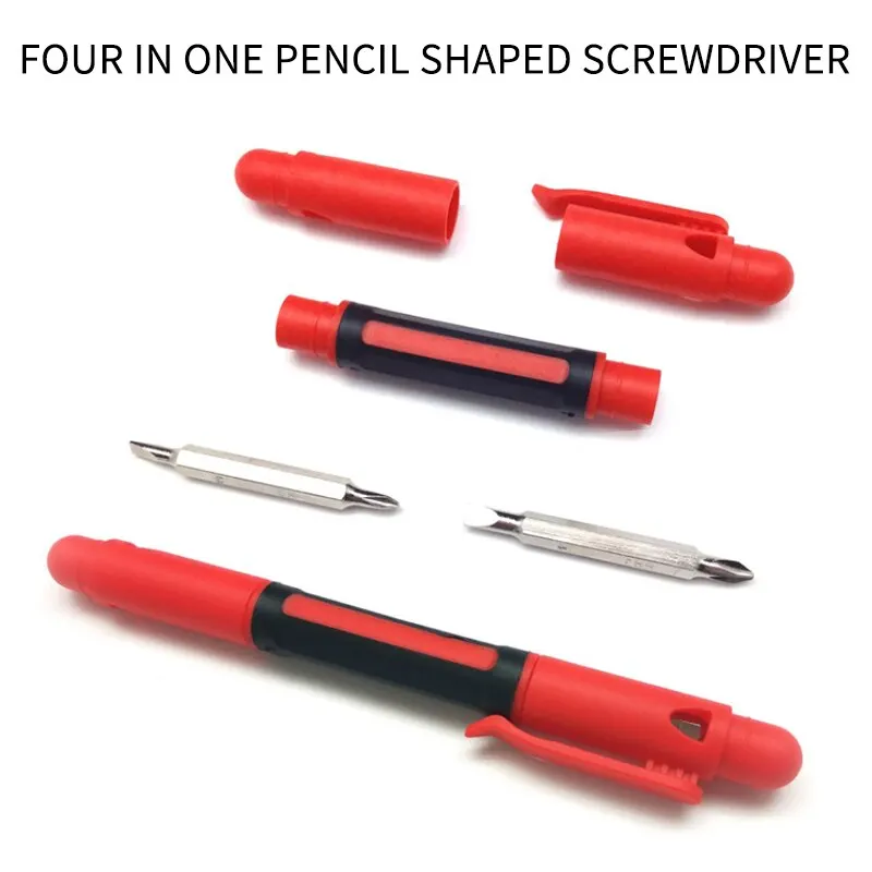 

Four in One Screwdriver 6mm Pen-Shaped Multi-function Alloy Screwdriver With Two Double-ended Bits Screwdriver Set