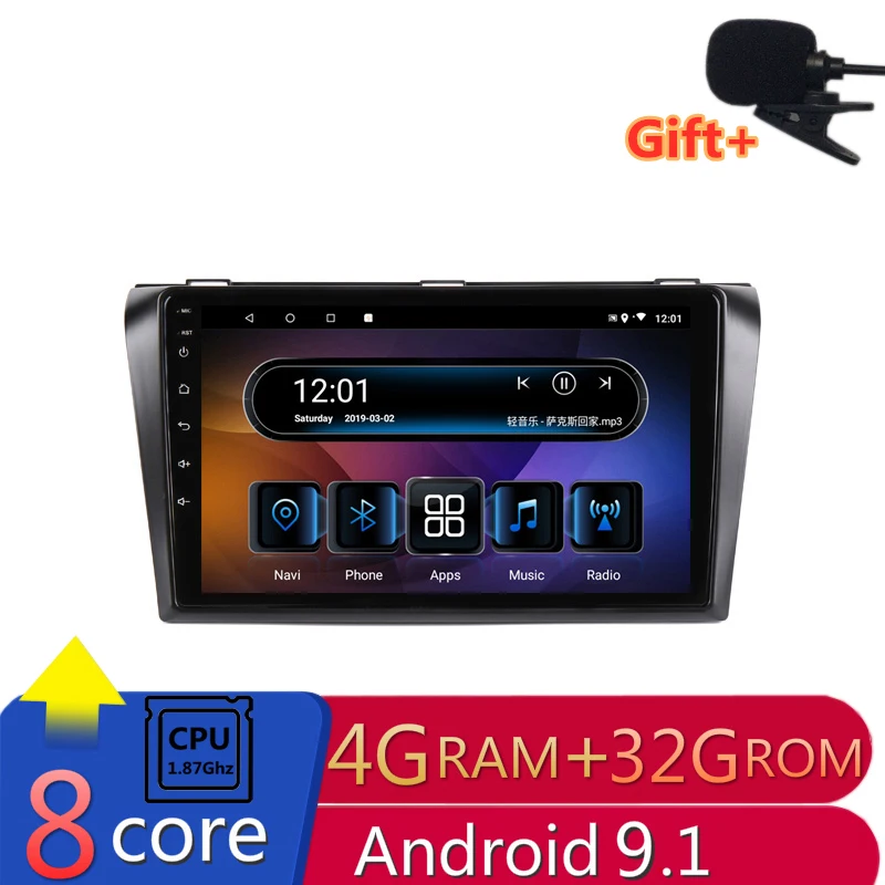 Автомагнитола 9 дюймов 4 Гб ОЗУ 8 ядер Android DVD GPS навигация для Mazda 3 Mazda3 2004-2009 аудио