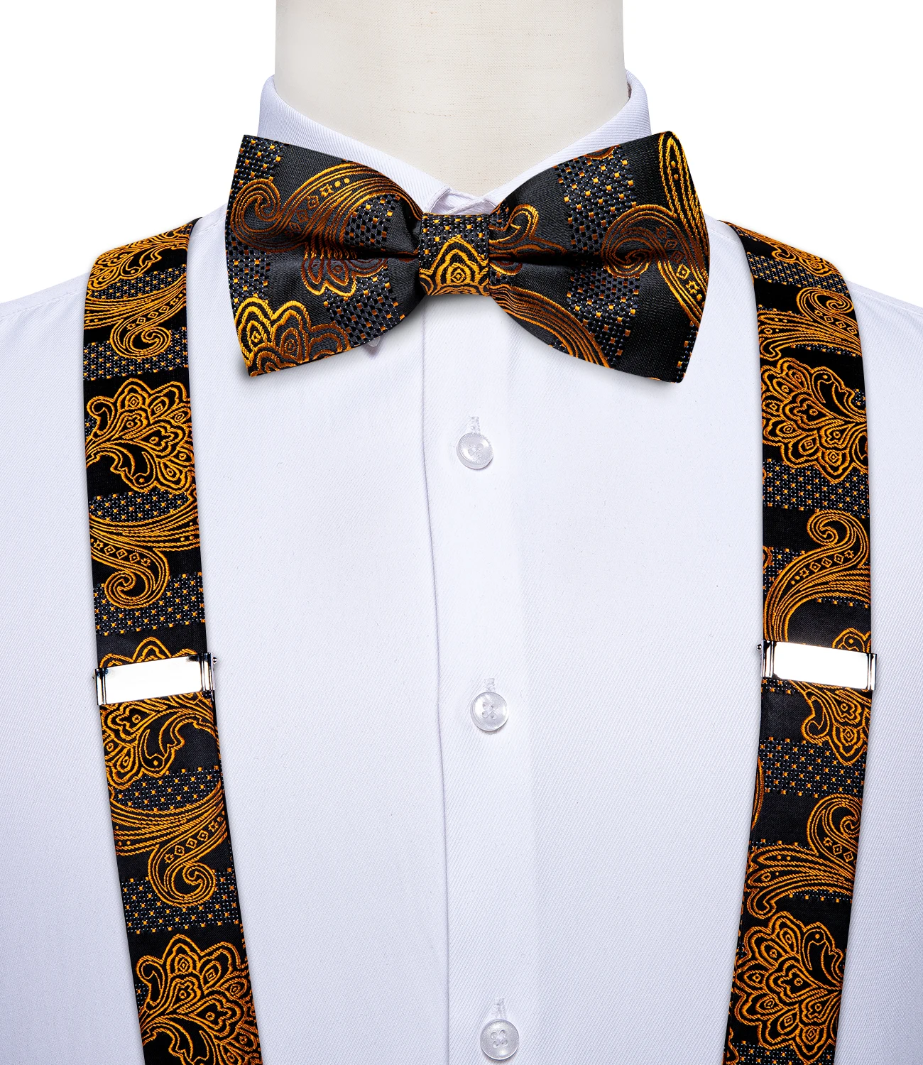 DiBanGu Men's Bow Tie Ascot Cravat Suspenders Braces Cummerbund Hanky Cufflinks 