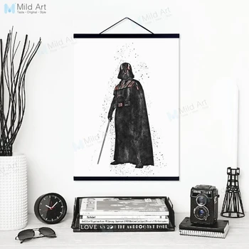 

Black White Pop War Wooden Frame Hanger Poster Movie Star Darth Vader Fan Art Wall Picture Boy Home Decor Canvas Painting Scroll