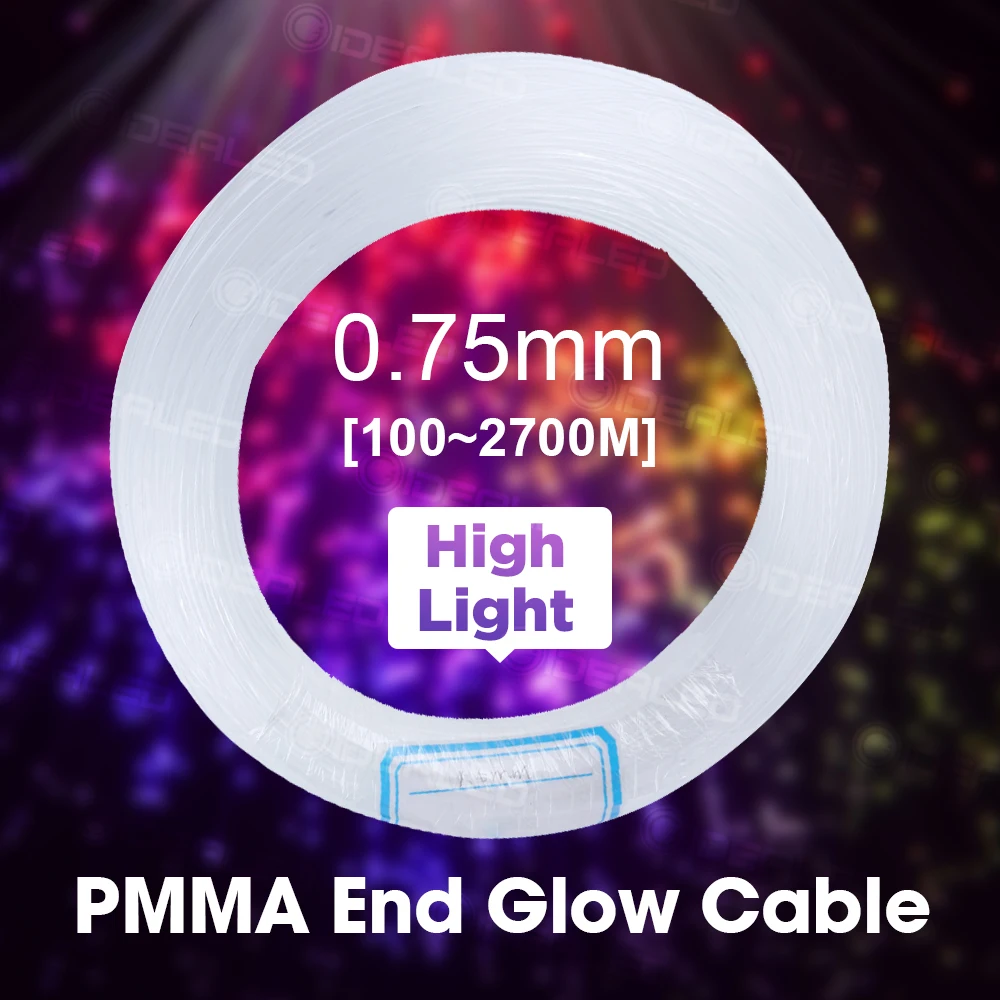 0.75mm fiber optic PMMA Plastic cable End Glow for all kinds led light engine driver machine DIY Ceiling Starry Sky Lights