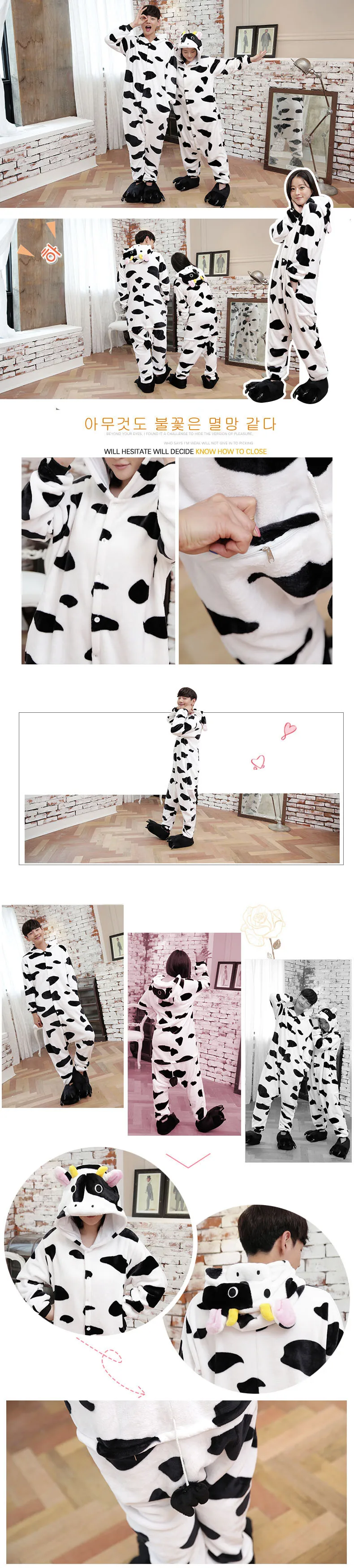 Семейные пижамы с животными корова для взрослых Кигуруми, комбинезон, пара костюмы на Хэллоуин, Детская Женская пижама, анимис, анималы, onsie