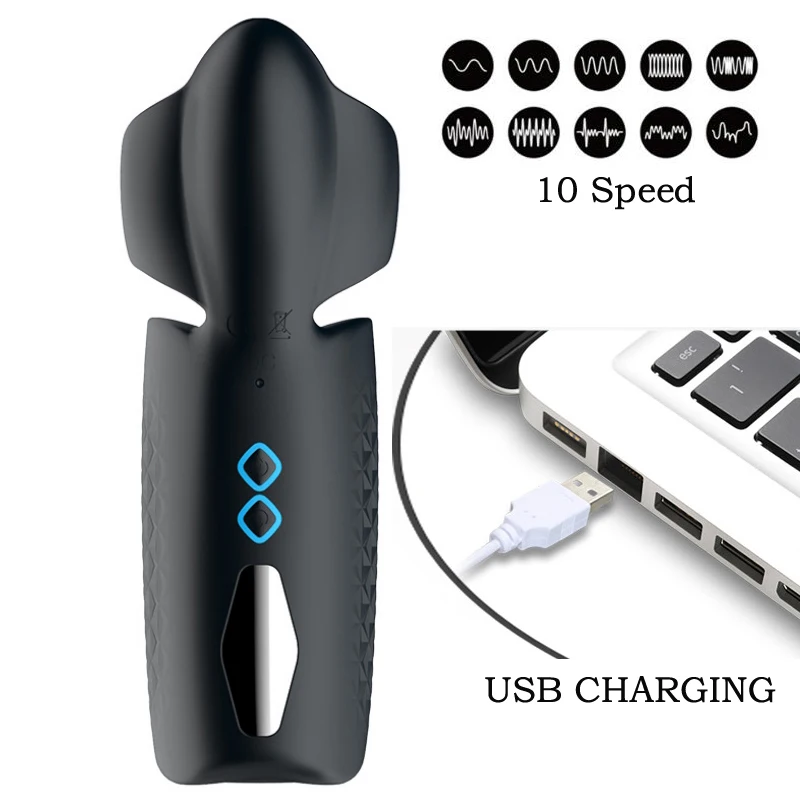 2020 Hot sale 10 Speeds Double Shock Oral Sex Male Masturbator Adult Sex Toys For Men Silicone Penis Stimulator Massager Device