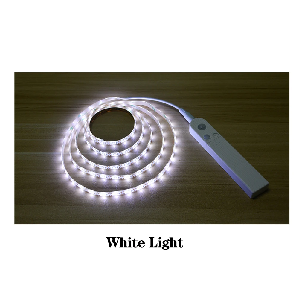 Светодиодная подсветка под шкаф 1 м 2 м 3 м PIR датчик движения светодиодная лента водонепроницаемый гибкий светодиодный светильник Питание от батареи типа ААА для гардероба лестницы - Цвет: Белый