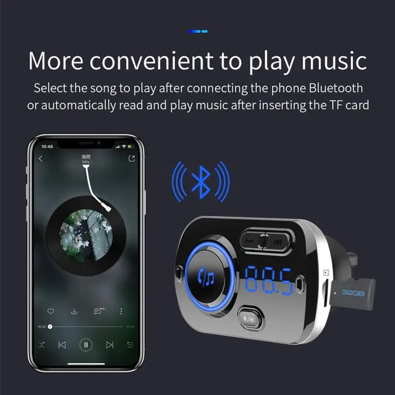 AUX Play автомобильный fm-передатчик Bluetooth 5,0 FM модулятор USB Автомобильное зарядное устройство комплект громкой связи MP3 плеер ночное видение светодиодный светильник