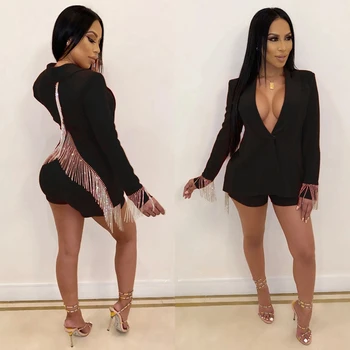 

Party Sexy 2 Piece Set Women Tassel Blazer Jacket Top and Shorts Set Suit Autumn Festival Matching Sets Women Two Piece Outfits