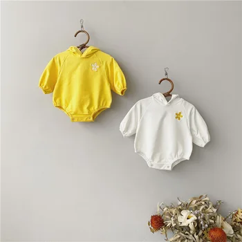 

5069 Fashion Baby Girl Hooded Tops Romper Flower Embroidery Jumpsuit 2 Colors Sweet Baby Kids Outwear Outfits Clothes