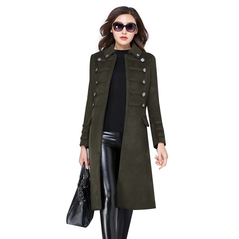 Модная женская однотонная шерстяная куртка, теплое пальто, Осень-зима, тонкое длинное пальто, пальто высокого качества, женские повседневные шерстяные куртки - Цвет: ArmyGreen