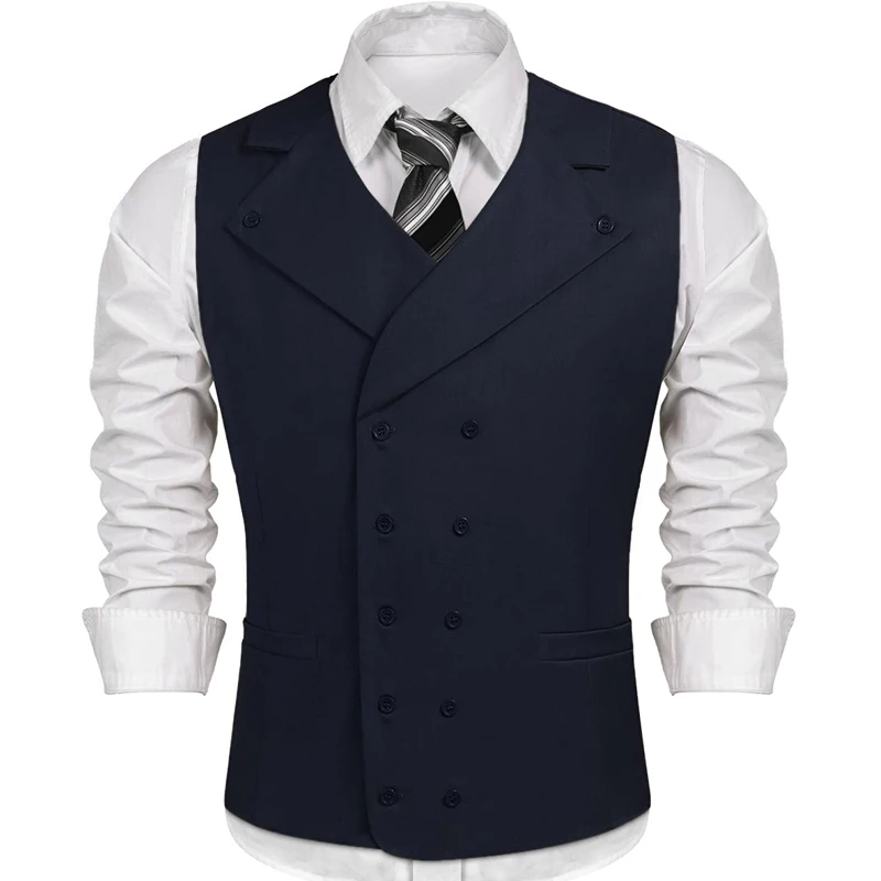Vest Suit Waistcoat Wedding Male Double-Breasted Casual Fashion for Men Notched Lapel